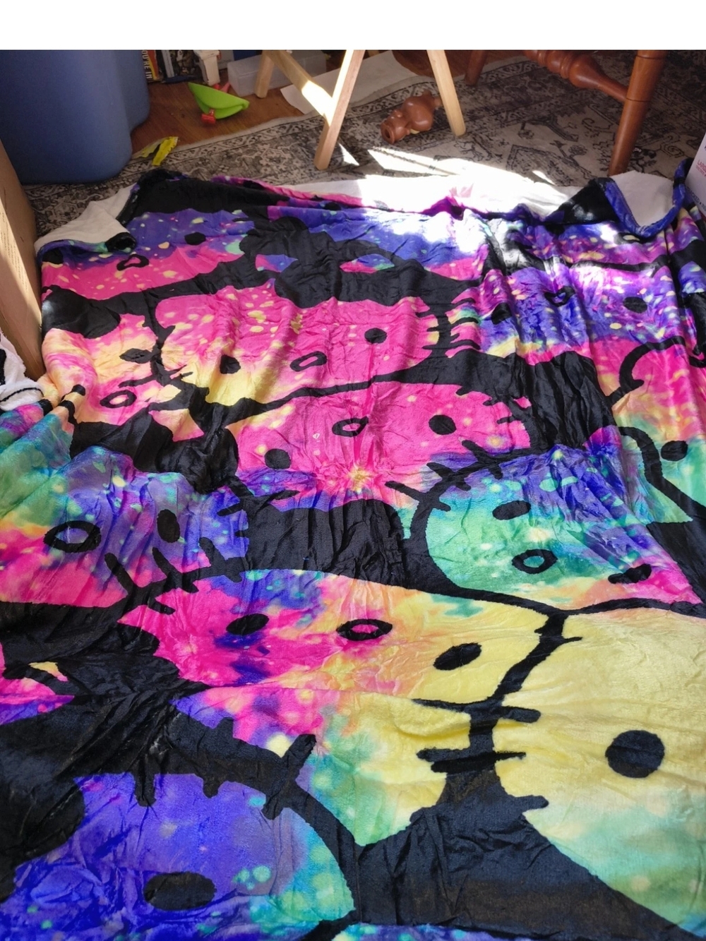 Rainbow Tie Dye Hello Kitty Throw Blanket 50×60in Soft Lightweight